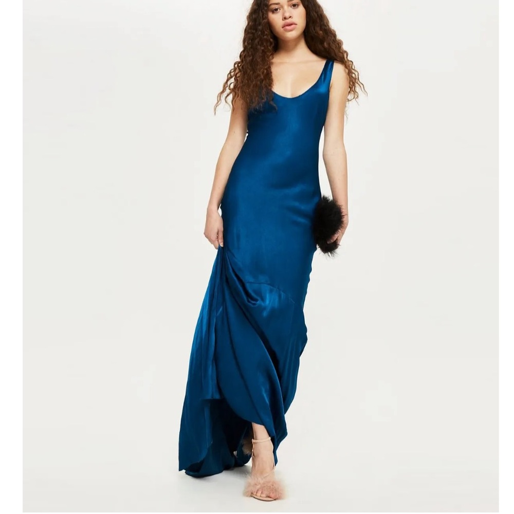 Topshop Teal Satin Fishtail Evening Dress